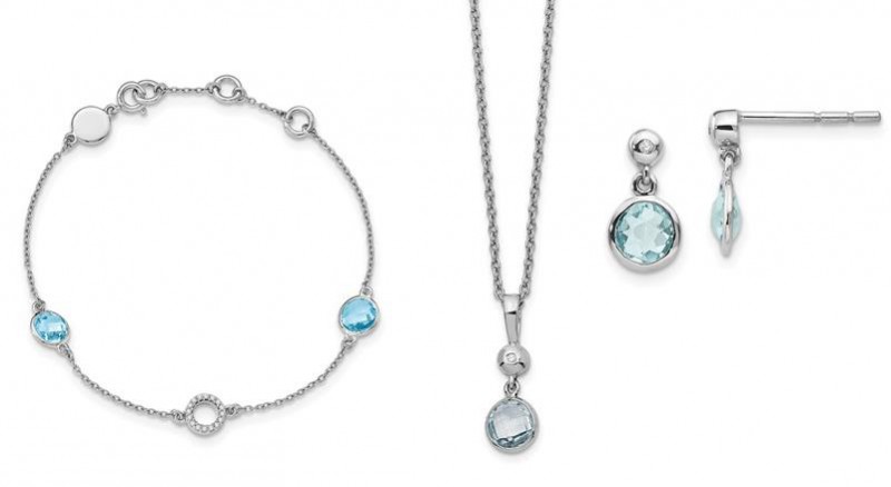 New Generations Sterling Silver Blue Topaz and Diamond Earring/Necklace/Bracelet Set 